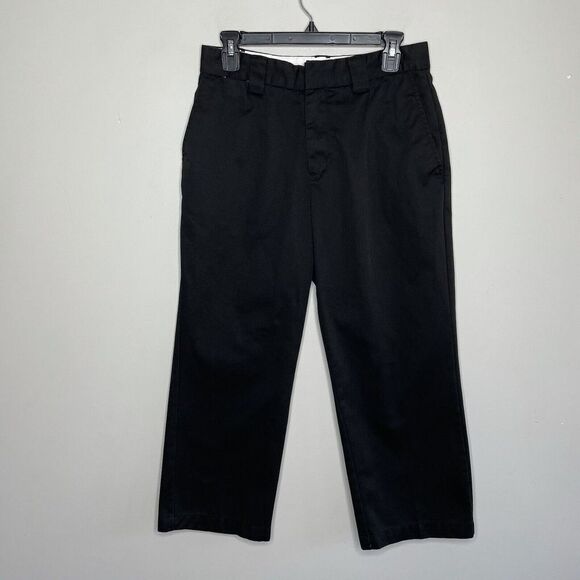 Stussy Pants - STUSSY Womens Black Flat Front Cropped Pants Wide-Leg Sz 29
